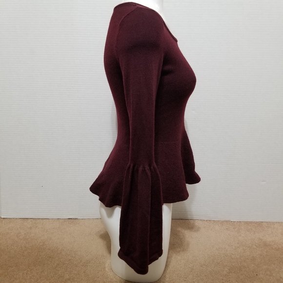 Nanette Nanette Lepore sweater Small merino wool knit peplum bell sleeve - Picture 4 of 11